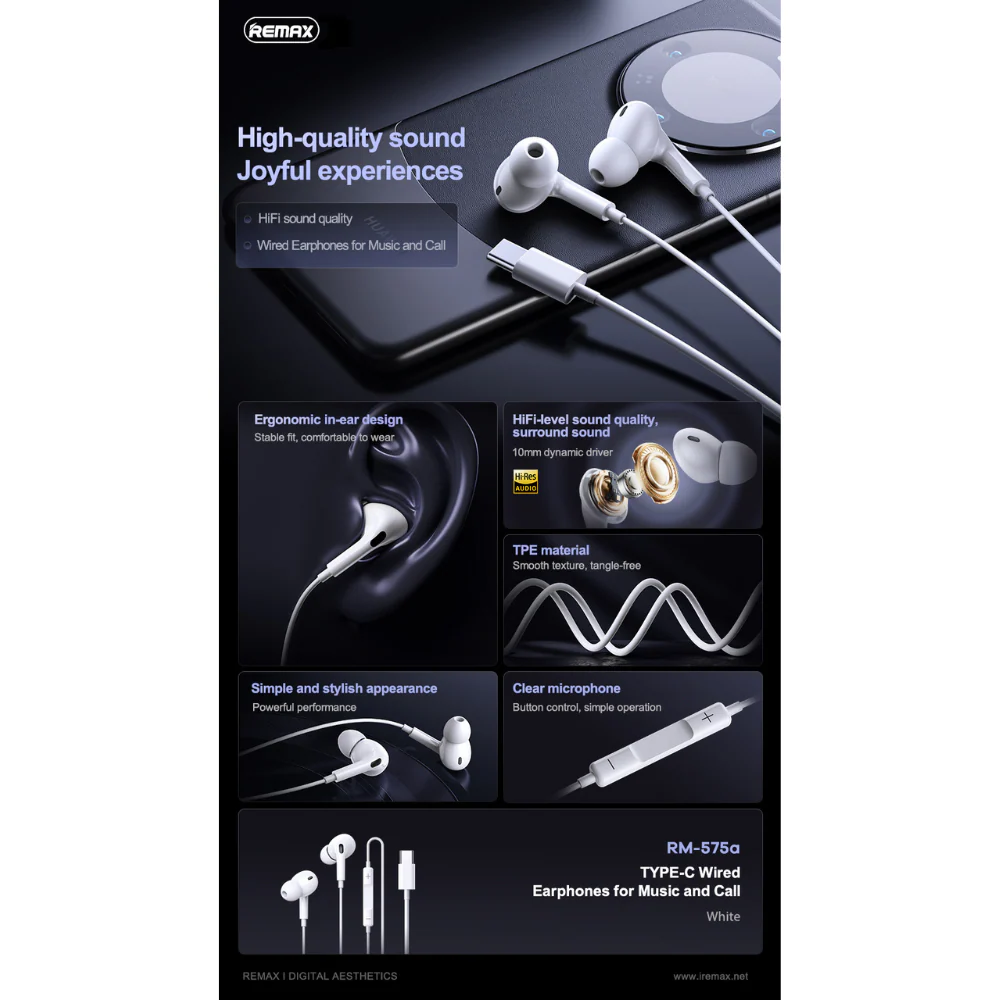 REMAX-WIRED-EARPHONE-TYPE-C---MODEL-RM-575A - Image 2