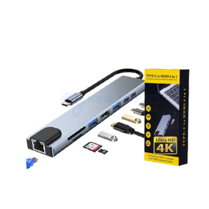 TYPE-C TO HDMI ADAPTER 8 IN 1 - RJ45-TF_SD-HDTV-USB_2-TYPE C-PD